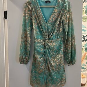 Vici Turquoise and Metallic Long Sleeve Dress